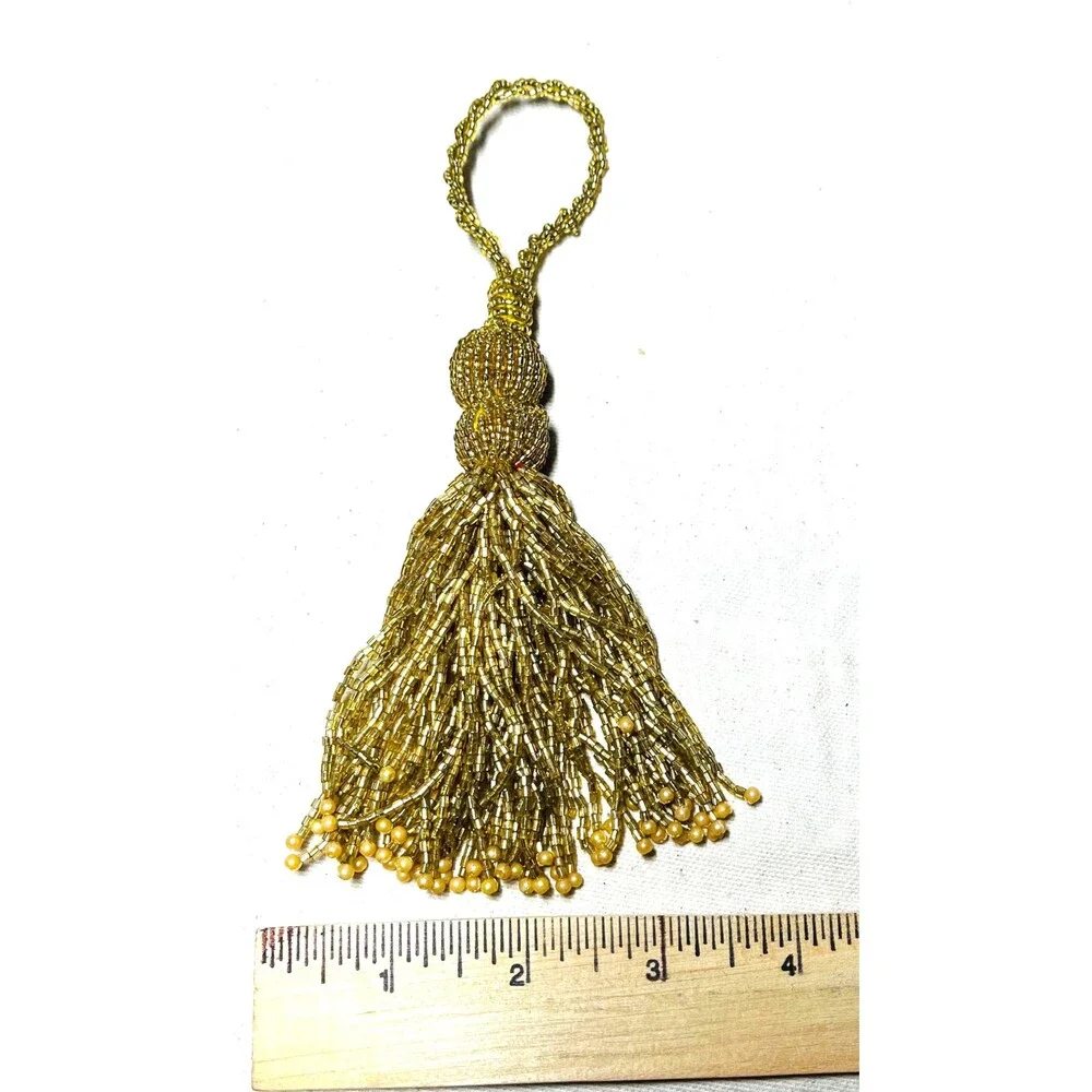 Vintage Gold Beaded Tassel Ornaments Curtain Tie Back Napkin Decoration Bead